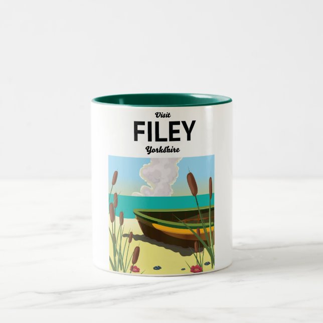 Filey, Yorkshire Seaside travel poster Two-Tone Coffee Mug (Center)