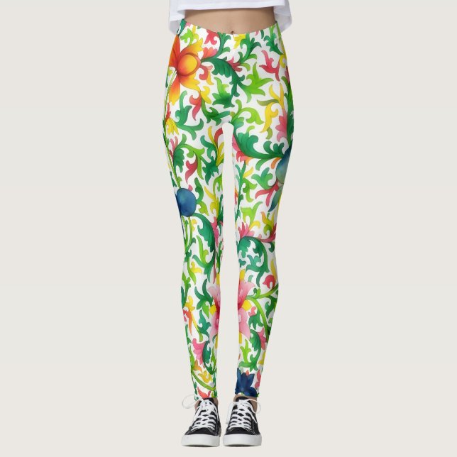 Filigree and Flowers Vintage Style Art Leggings (Front)