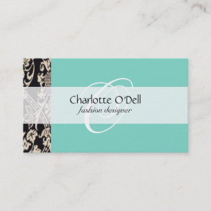 filigree; aqua// white business card