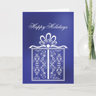 Filigree Blue Present Holiday Card