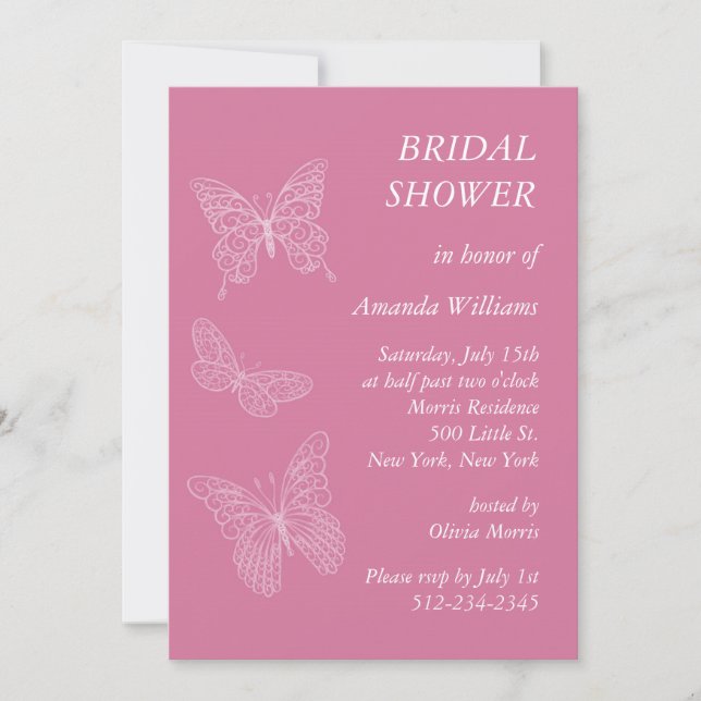Filigree Butterfly Bridal Shower (pink) Invitation (Front)