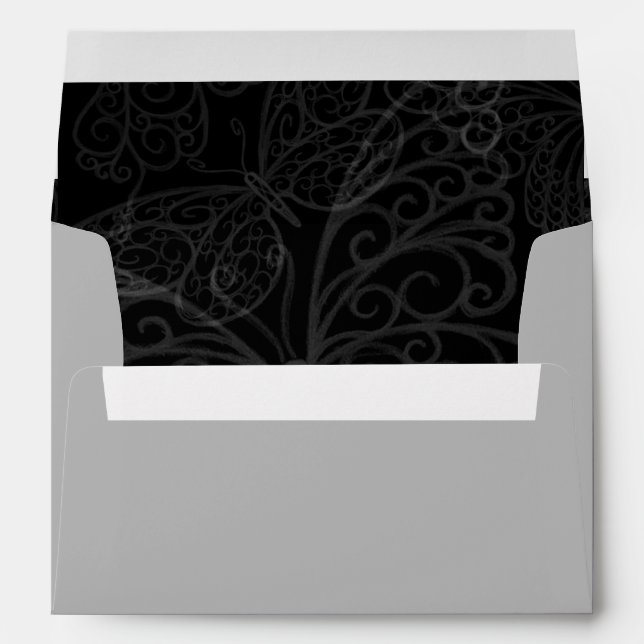 Filigree Butterfly Envelope in Black and Grey (Back (Bottom))