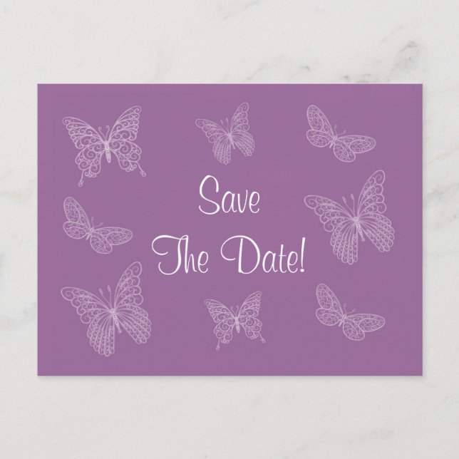 Filigree Butterfly Save the Date Postcard (Purple) (Front)