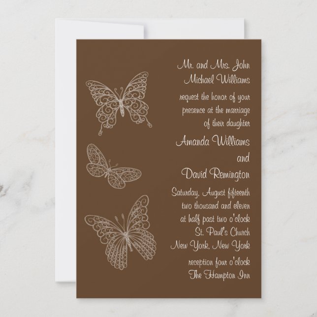 Filigree Butterfly Wedding Invitation in Brown (Front)