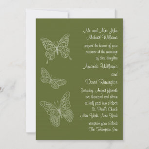 Filigree Butterfly Wedding Invitation Olive Green