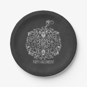 Filigree Chalkboard Fall Pumpkin Autumn Fall Party Paper Plate