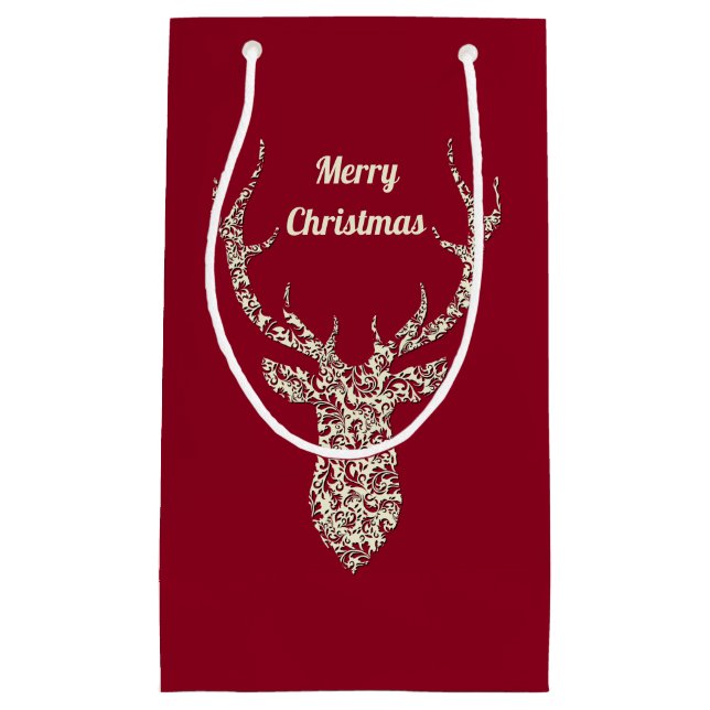 Filigree Christmas Deer Small Gift Bag (Front)