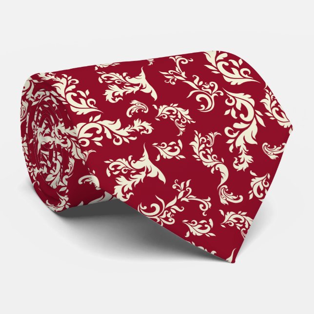 Filigree Christmas Red Tie (Rolled)
