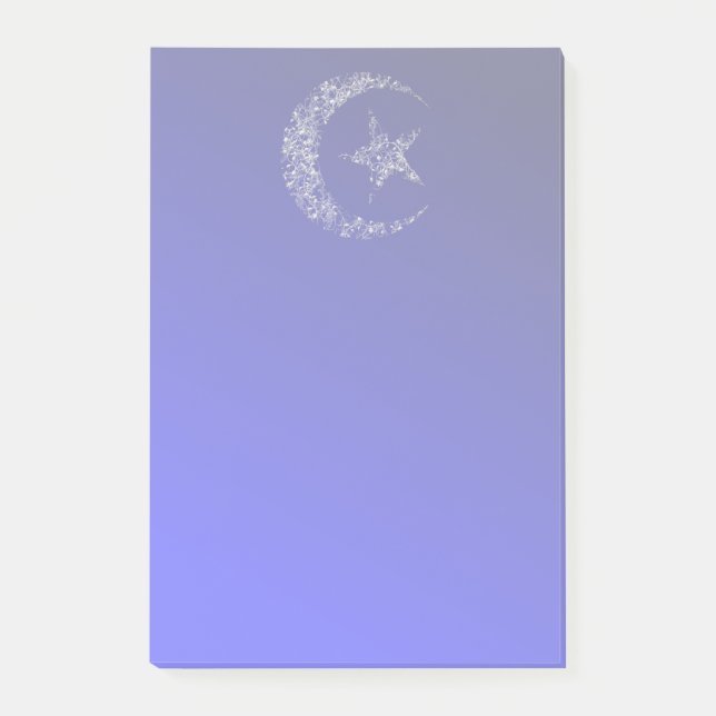 Filigree Crescent Moon and Star on blue Post-it Notes (Front)