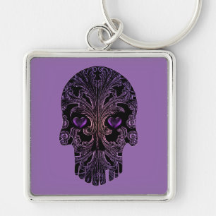 Filigree Day of the Dead Skull in Shades of Purple Key Ring