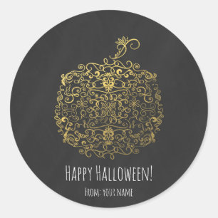 Filigree Elegant Gold Pumpkin Autumn Fall Party Classic Round Sticker