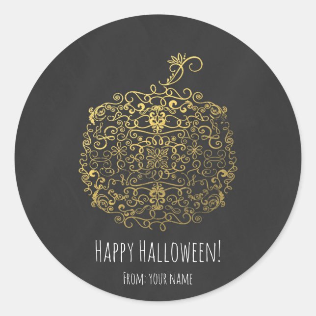 Filigree Elegant Gold Pumpkin Autumn Fall Party Classic Round Sticker (Front)