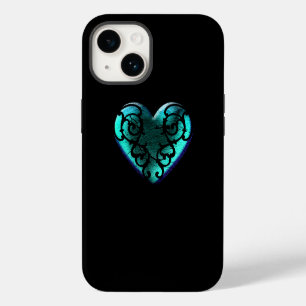 Filigree Goth Ice Blue Heart iPhone Case