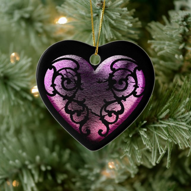 Filigree Goth Pink Heart Ceramic Tree Decoration (Tree)