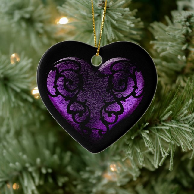 Filigree Goth Purple Heart Ceramic Tree Decoration (Tree)