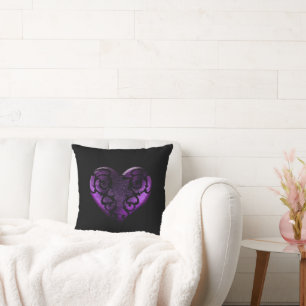 Filigree Goth Purple Heart Cushion