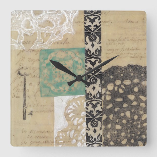 Filigree & Key II Square Wall Clock (Front)