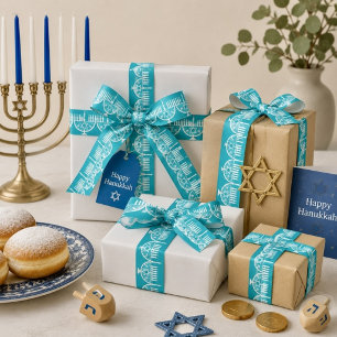 Filigree menorah satin ribbon