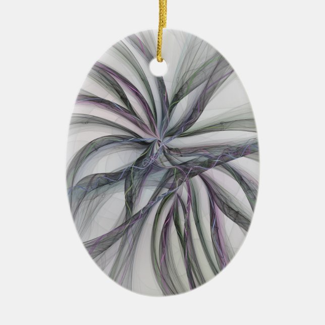 Filigree Motions Modern Abstract Swinging Fractal Ceramic Ornament (Front)