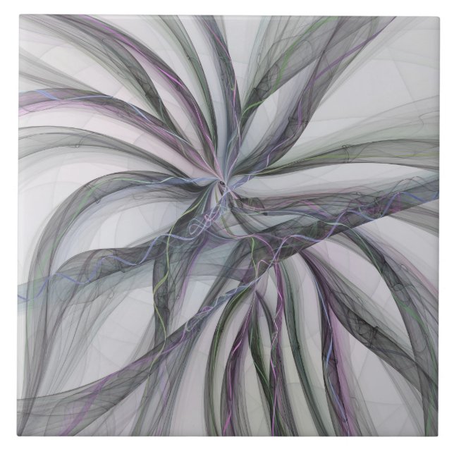 Filigree Motions Modern Abstract Swinging Fractal Ceramic Tile (Front)