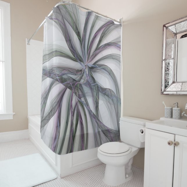Filigree Motions Modern Abstract Swinging Fractal Shower Curtain (In Situ)