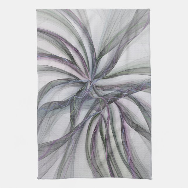 Filigree Motions Modern Abstract Swinging Fractal Tea Towel (Vertical)