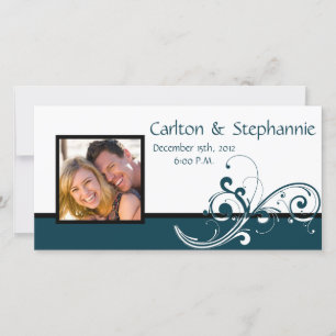 Filigree Navy/White Photo Wedding Announcement