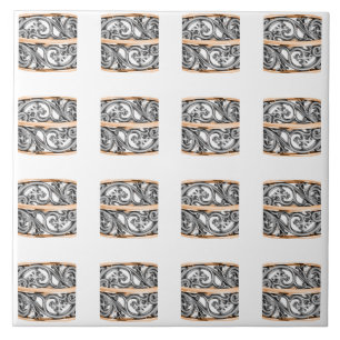 Filigree Ornamental Silver & Gold Pattern Ceramic Tile