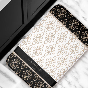 Filigree Pattern Monogram Beige Black Elegant Bath Mat