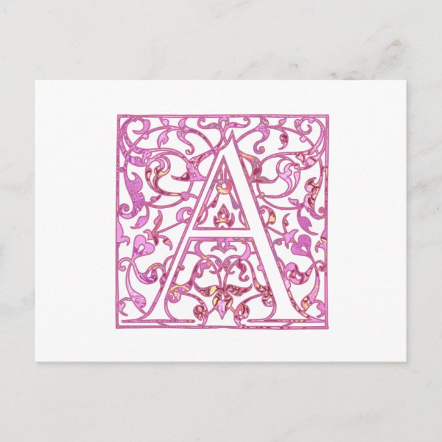 Filigree Pink A Monogram Postcard (Front)