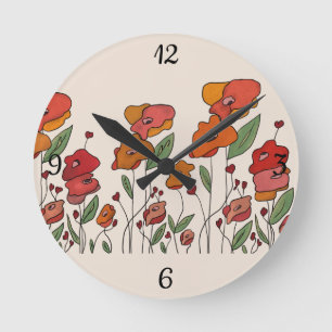 filigree poppy field round clock