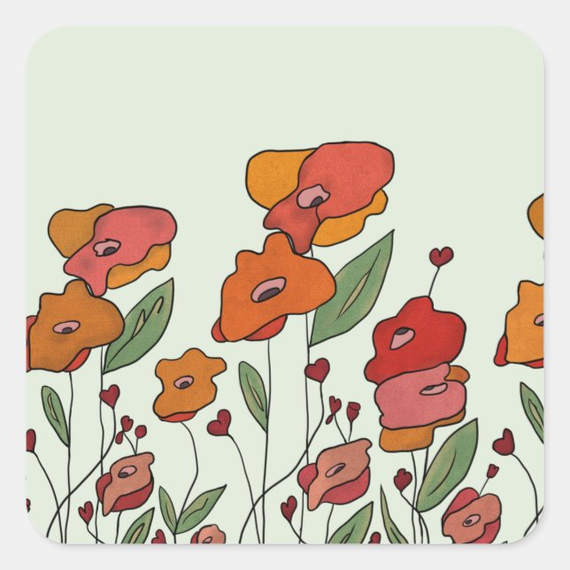 filigree poppy field square sticker (Front)