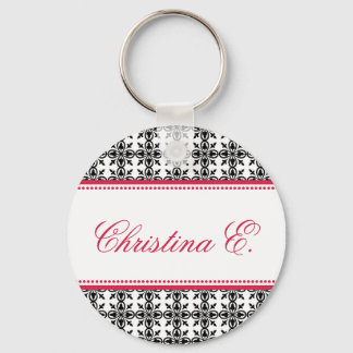 Filigree red black custom name bridesmaid key fob