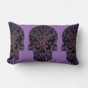 Filigree Skull in Shades of Purple Lumbar Cushion