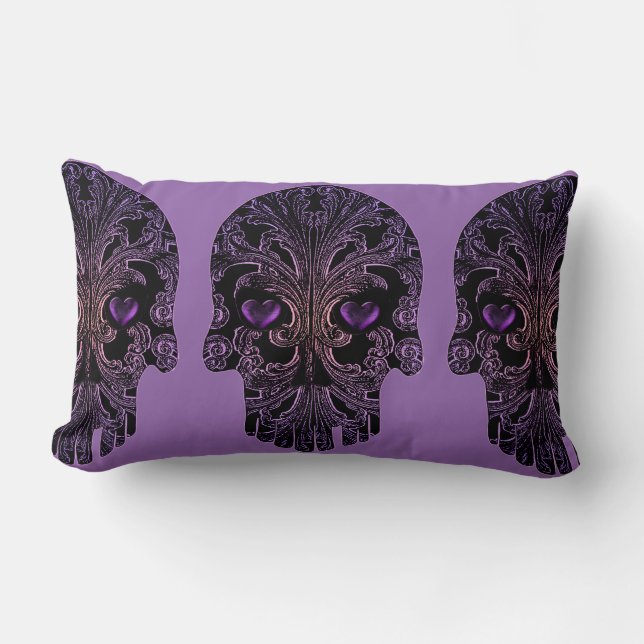 Filigree Skull in Shades of Purple Lumbar Cushion (Front)
