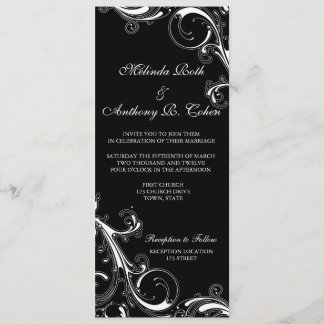 Filigree Swirl Black w/White 4 x 9.25 Wedding Invitation