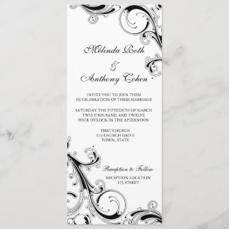 Filigree Swirl Black w/White 4 x 9.25 Wedding Invitation
