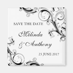 Filigree Swirl Black w/White Save the Date Magnet