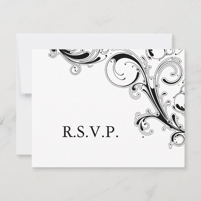 Filigree Swirl Black/White RSVP Card (Front)