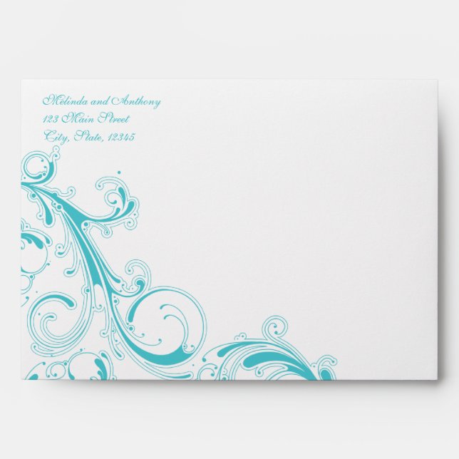 Filigree Swirl Blue Curacao 5x7 A7 Envelope (Front)