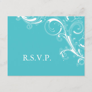 Filigree Swirl Blue Curacao RSVP Card