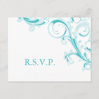 Filigree Swirl Blue Curacao RSVP Card