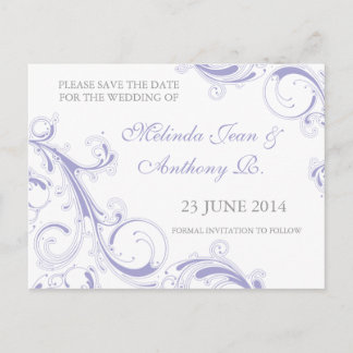 Filigree Swirl Lavender Save the Date Announcement Postcard