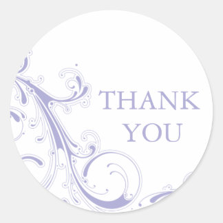 Filigree Swirl Lavender Thank You Classic Round Sticker