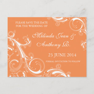 Filigree Swirl Orange Save the Date Announcement Postcard