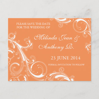 Filigree Swirl Orange Save the Date Announcement Postcard