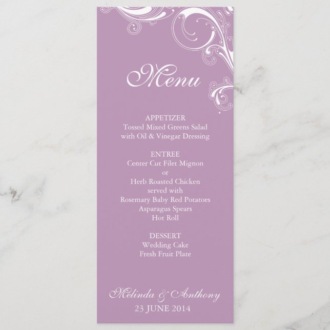 Filigree Swirl Violet Menu (Front)