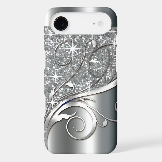 Filigree Vines Glitter Metal | silver metallic Case-Mate iPhone Case (Back)
