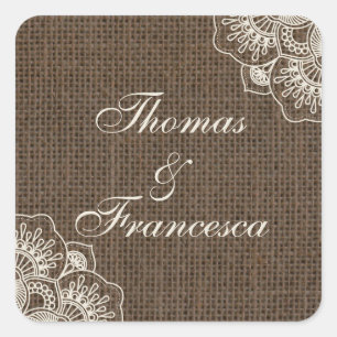 Filipiniana Lace on Burlap Rustic Wedding Sticker