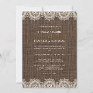Filipiniana Lace on Burlap Wedding Invitation